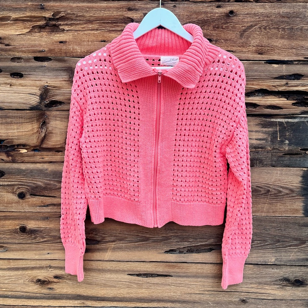 UNIVERSAL THREAD | Coral Salmon Knit Collared Zip Up Sweater Cardigan M